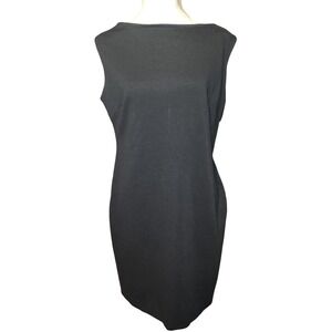 MILANO Black Sleeveless Sheath Dress Size 12 Boat Neck Knee Length Minimalist